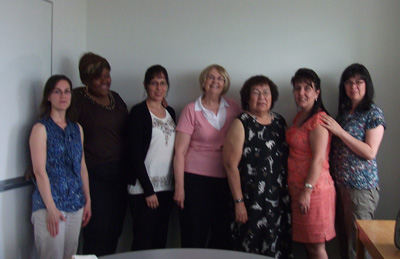 Krista Hungler, Sandra Kwagbenu, Maria del Pilar Camargo, Brenda Cameron, Elder Rose Martial, Raymonde Lisa Bourque Bearskin, and Anna Santos Salas. The photo is by Veronica Guerra Guerro