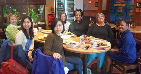 Front L toR: Lisa Sundean, Semin Park (PhD student in Business), and Wanli Xu. Back L to R: Cheryl Beck, Lucinda Canty, Lisa Nemchek, Nayomi Dawes.